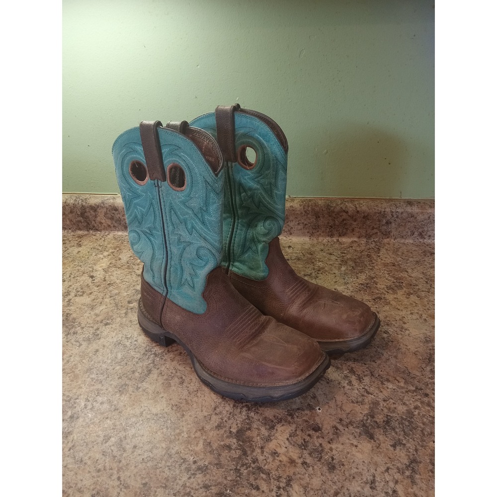 Durango Lady Rebel Womens 7.5M Brown Teal Western Boots DWRD022 Square Toe